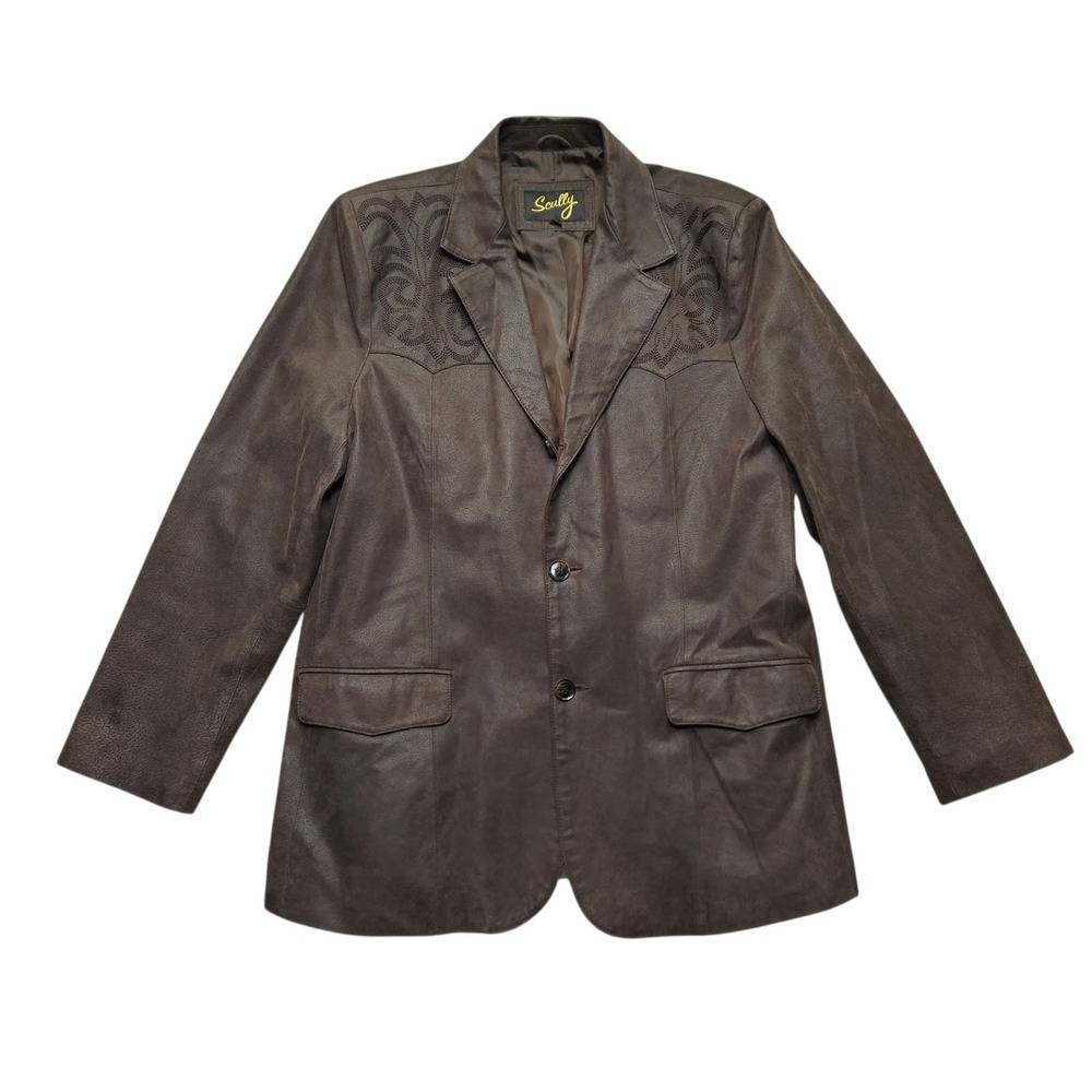 Scully Mens Brown Leather Western Blazer Jacket Embroidered Yoke Size 44L
